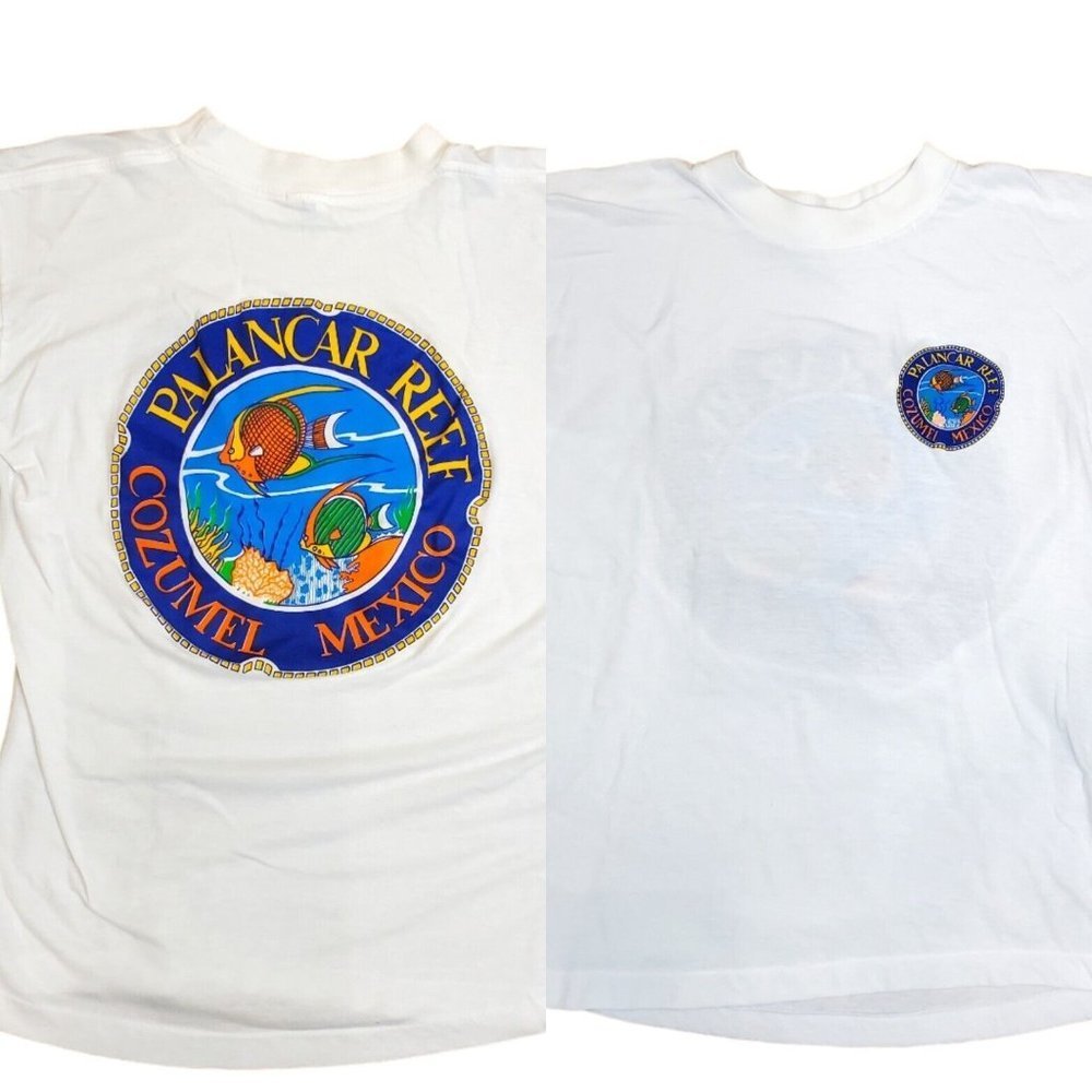 Vintage 90s Palancar Reef Cozumel Mexico White Thin Single Stitch Medium